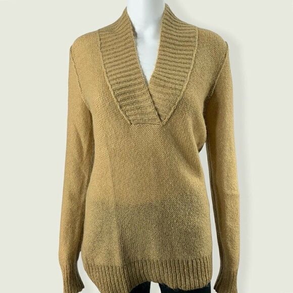 J.Crew Mohair V Neck Sweater Pullover Butterscotch Fall Minimalist M - Picture 3 of 8